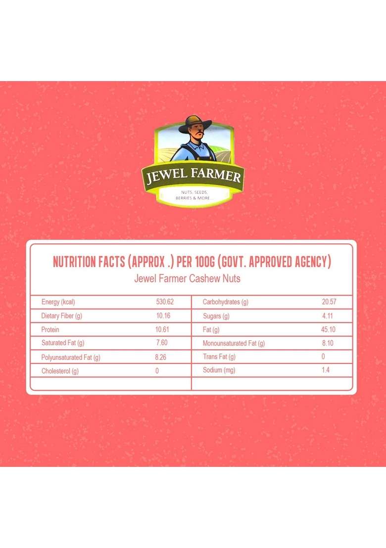 Jewel Farmer Cashew Nuts Plain Crunchy Cashews With Dietary Fiber Low Sugar Vitamin Protein Crispy Kaju In Reasealable Pack 500G - Indya