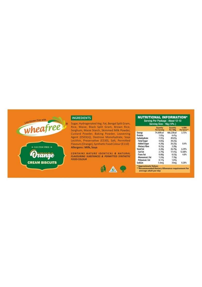 Wheafree Gluten Free Cream Biscuits Combo 600G Strawberry Orange Coco Vanilla Certified Pack Of 3 200G Each - Indya