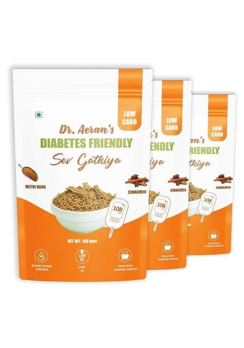 Dr Aeran'S Aeran’S Diabetes Friendly Sev Gathiya – 300G Total | Evening Snack For Low Gl Carbohydrate Delicious Namkeen No Sugar Spikes High Fibre Free