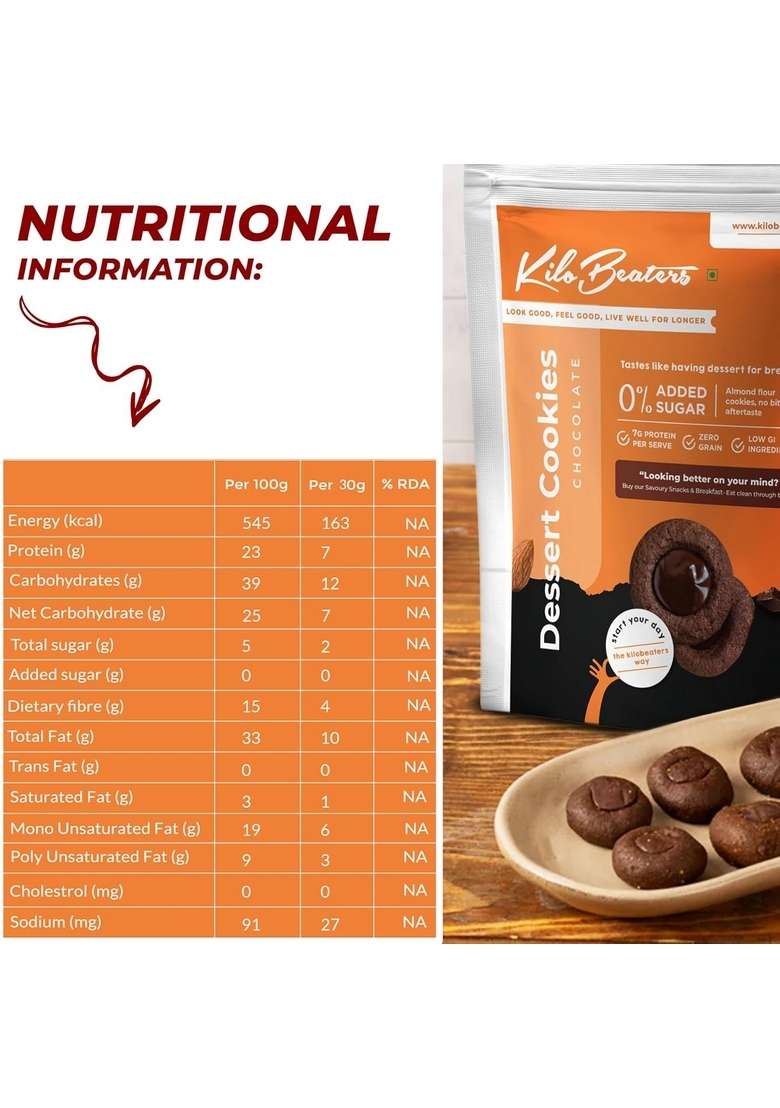 Kilobeaters Keto Friendly Chocolate Dessert Healthy Diet Cookies Biscuits Snacks For With Sugar Free No Maida Zero Preservatives 200 Grams Pack Of 1 - Indya