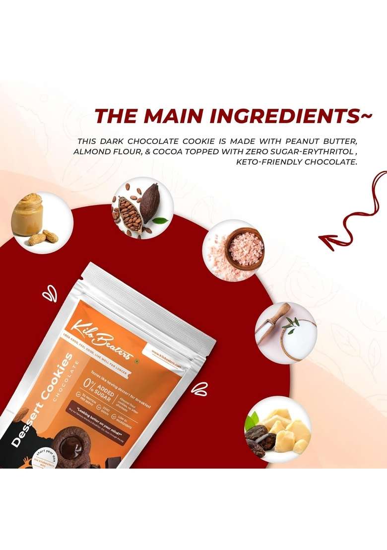 Kilobeaters Keto Friendly Chocolate Dessert Healthy Diet Cookies Biscuits Snacks For With Sugar Free No Maida Zero Preservatives 200 Grams Pack Of 1 - Indya