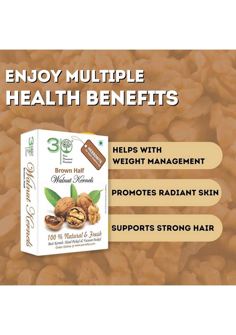 3P Kashmiri Walnut Kernels Without Shell Brown Half Akhrot Giri Fresh Organic Natural 250 Grams - Indya