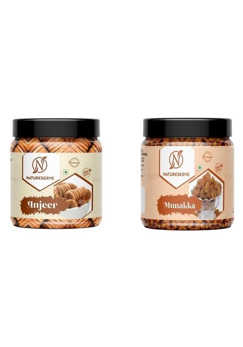 Natureserve Afghani Anjeer 250G Munakka Raisins Combo | Natural Dried Figs Rich In Fiber Iron Antioxidants Healthy Dry Fruits Pack