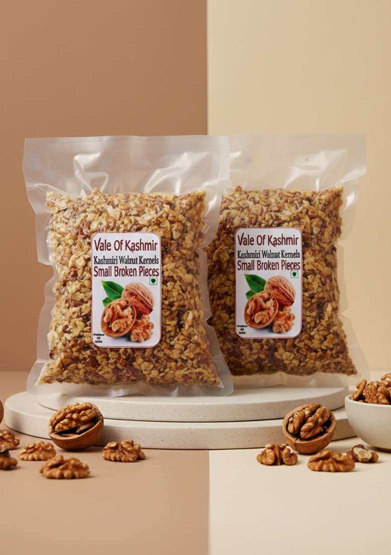 Vale Of Kashmir Walnut Kernels Small Broken Pieces Vacuum Packed 1 Kg 500X2 Akhrot Giri Tukda Walnuts Without Shell - Indya