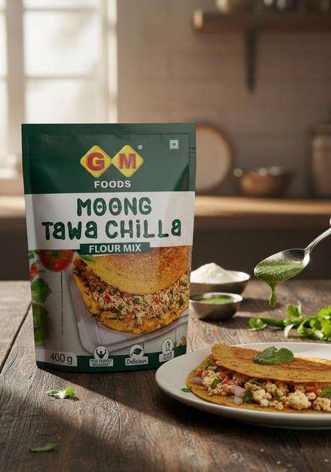 Gm Foods Moong Tawa Chilla Flour 400 Gram | Nutritious High Protein Instant Breakfast Multi Dal Multigrain Powder Ready In 3 Easy Steps Fibre Rich Meal For Kids Adults