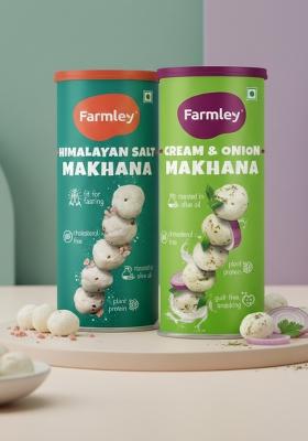 Farmley Roasted Makhana Himalayan Salted Cream Onion Flavour I 77G Each Healthy Snack In Olive Oil | Guilt Free Crunchy Munchies Pack Of 2