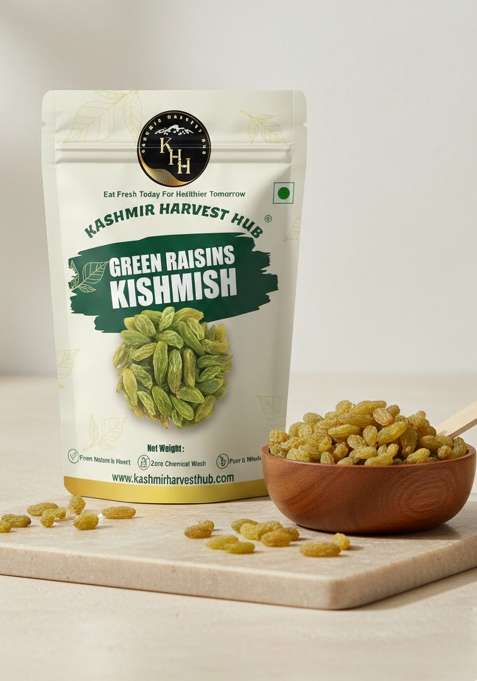 Kashmir Harvest Hub Premium Seedless Green Raisins 500G | Pure Quality Kishmish Kismis Dry Fruits Healthy Snacks Rich In Iron Vitamin B Antioxidant Fruit Snack Juicy Dried Grapes