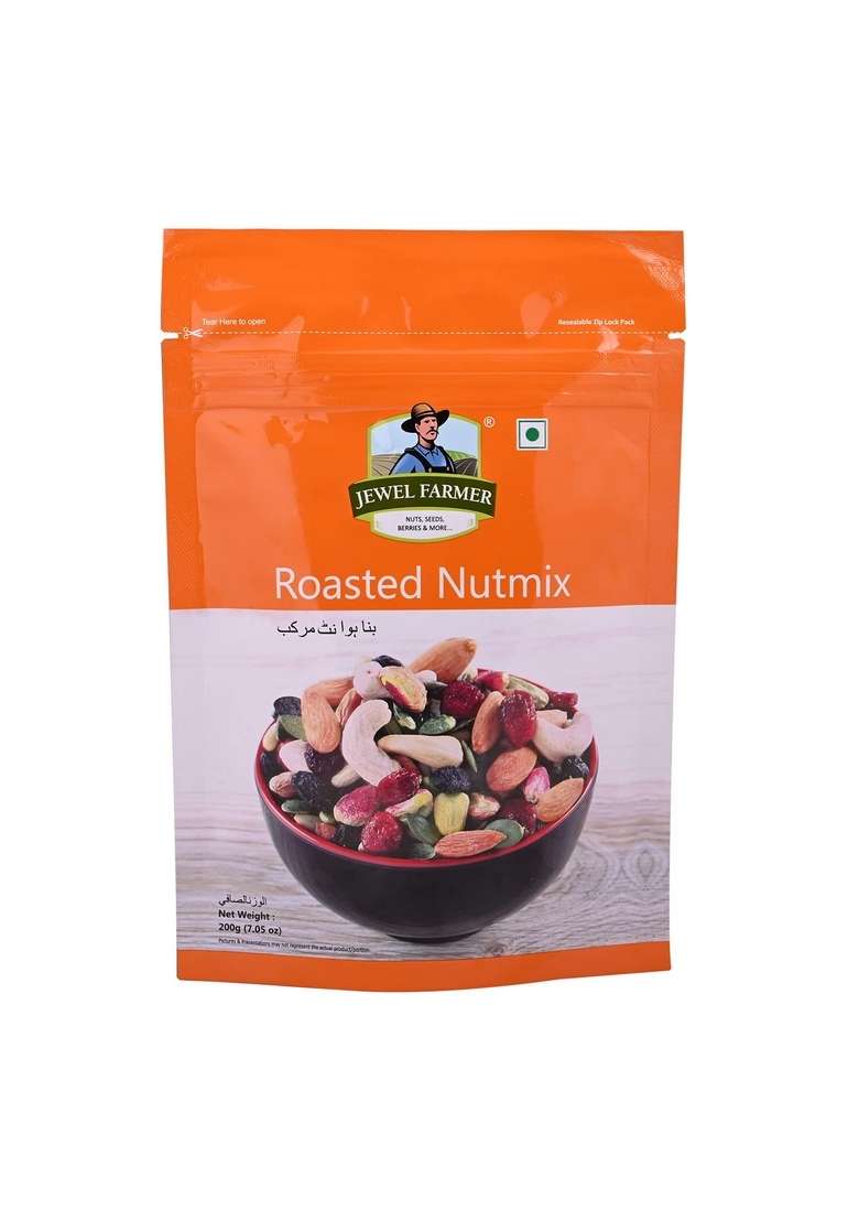Jewel Farmer Roasted Nutmix Almonds Cashew Nuts Cranberries Black Raisins Pistachio Kernels Pumpkin Seeds Blueberries Tasty Healthy Berries Low Fat Cholesterol Gluten Free 200Grm - Indya