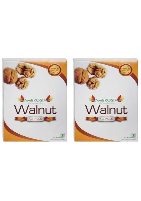 Ambrosia Premium Dried Walnut Kernels 250 G X 2 Packs Kashmiri New Crop | Extra Light Halves 250G Pack Of2