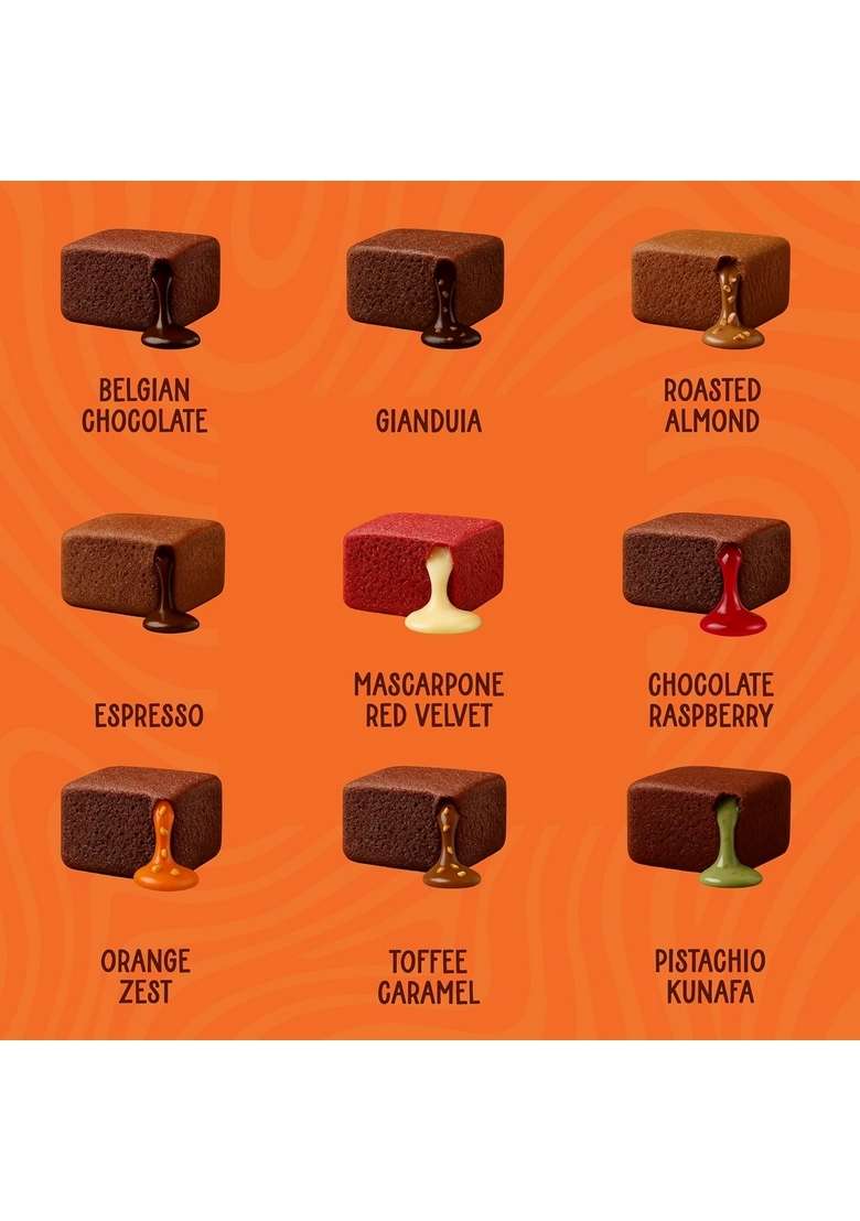 Wholy Fudgy Cake Bites Festive Gift Hamper | 9 Gourmet Flavours Eggless Center Filled Chocolate Snack Cakes Baked With Jaggery Belgian Cocoa No Maida Palm Oil Preservatives Low Cal Wholegrain Premium Celebration Pack Of 20G Exclusive Assortments - Indya