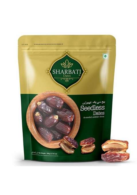 Sharbati Dates Premium Deseeded Seedless Arabian 500Gm With High In Fibre Rich Source Of Iron | Gluten Free No Preservatives Wet Khajoor Khajur Date Fruits