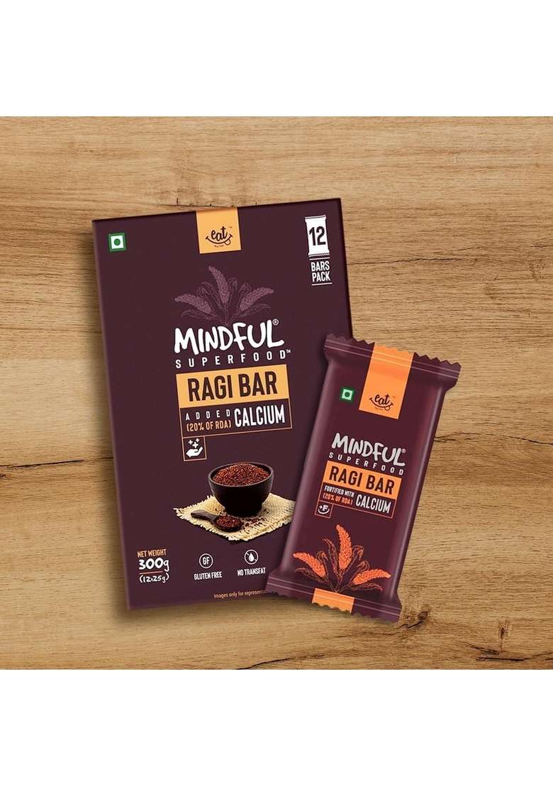 Eat Anytime Mindful Healthy Energy Ragi Bar | Gluten Free High Fiber Sugar Protein Breakfast 600Gm 24Pcs Of 25Gm - Indya