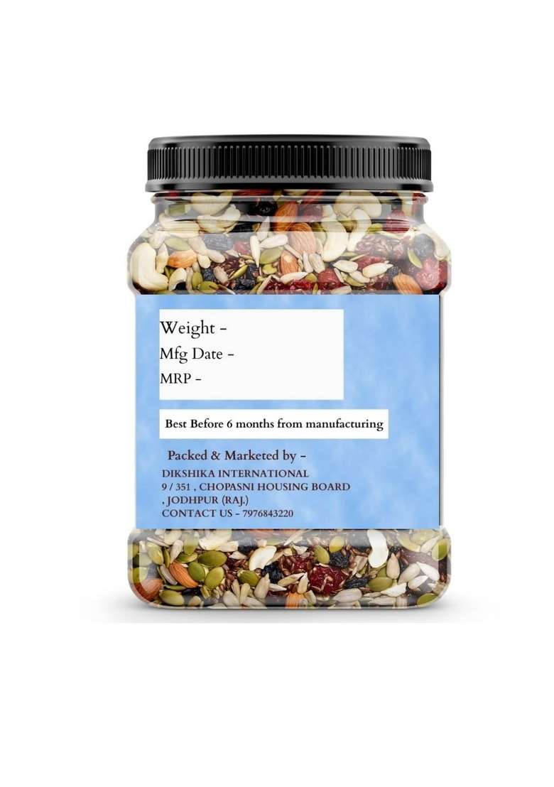 Dikshika Dry Fruits Premium Trail Mix 1 Kg | Healthy Mixed Nuts With Health 7 Superfoods Cashews Cranberries Sunflower Seeds Pumpkin Black Green Raisins - Indya