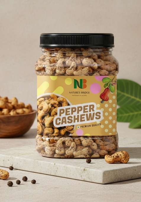 Nature'S Bridge Black Pepper Spicy Cashew | Roasted Cashews Non Fried Kali Mirch Masala Kaju 250 Gm Jar