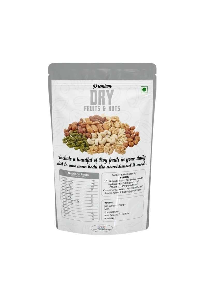 Yumful Dry Fruits Combo Pack Of 4 400G 100G Each | Healthy Almonds Cashews Salted Pistachios Walnuts Badam Kaju Pista Akhrot Delicious And Nutritious Snack - Indya
