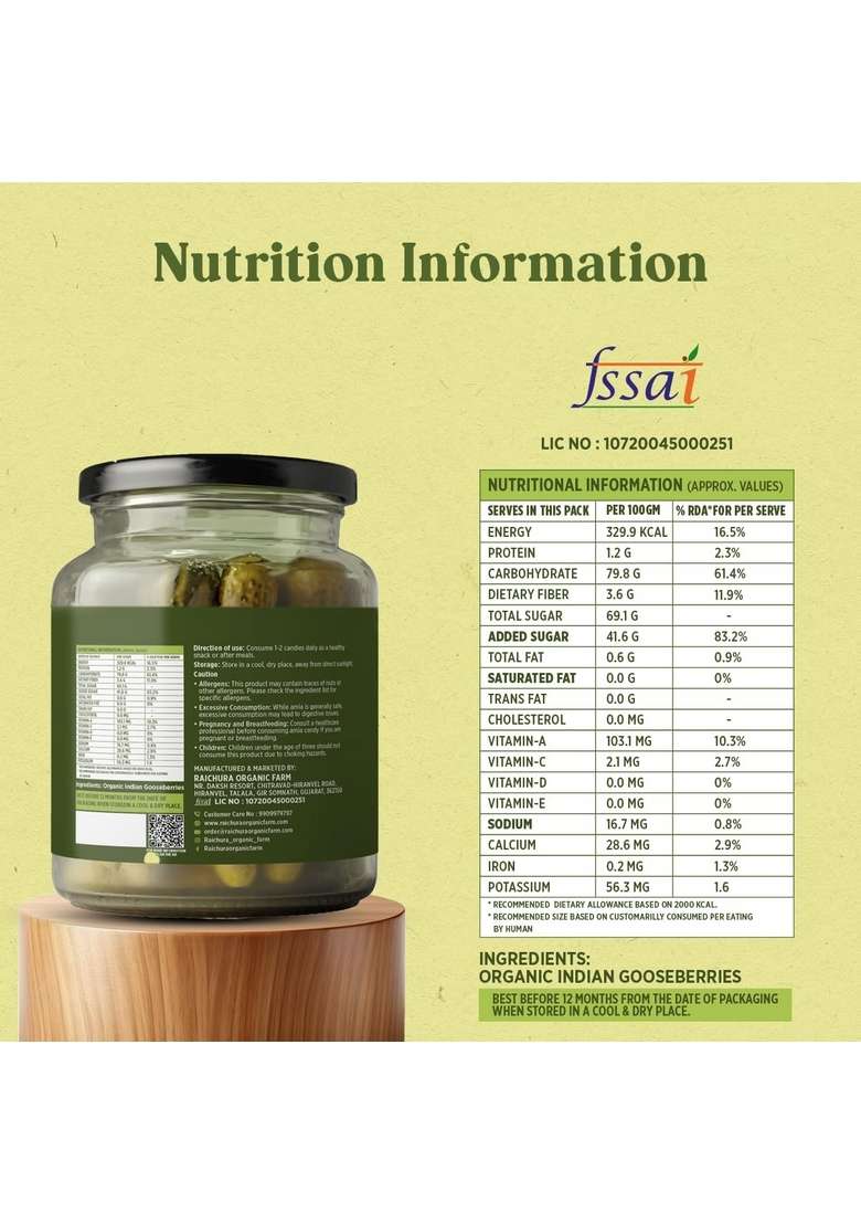 Raichura Organic Farm Amla Candy 500G – Rich In Vitamin C Antioxidants Homemade With Black Salt Natural Digestive Snack Chemical Free Boosts Immunity Healthy Refreshing Treat - Indya