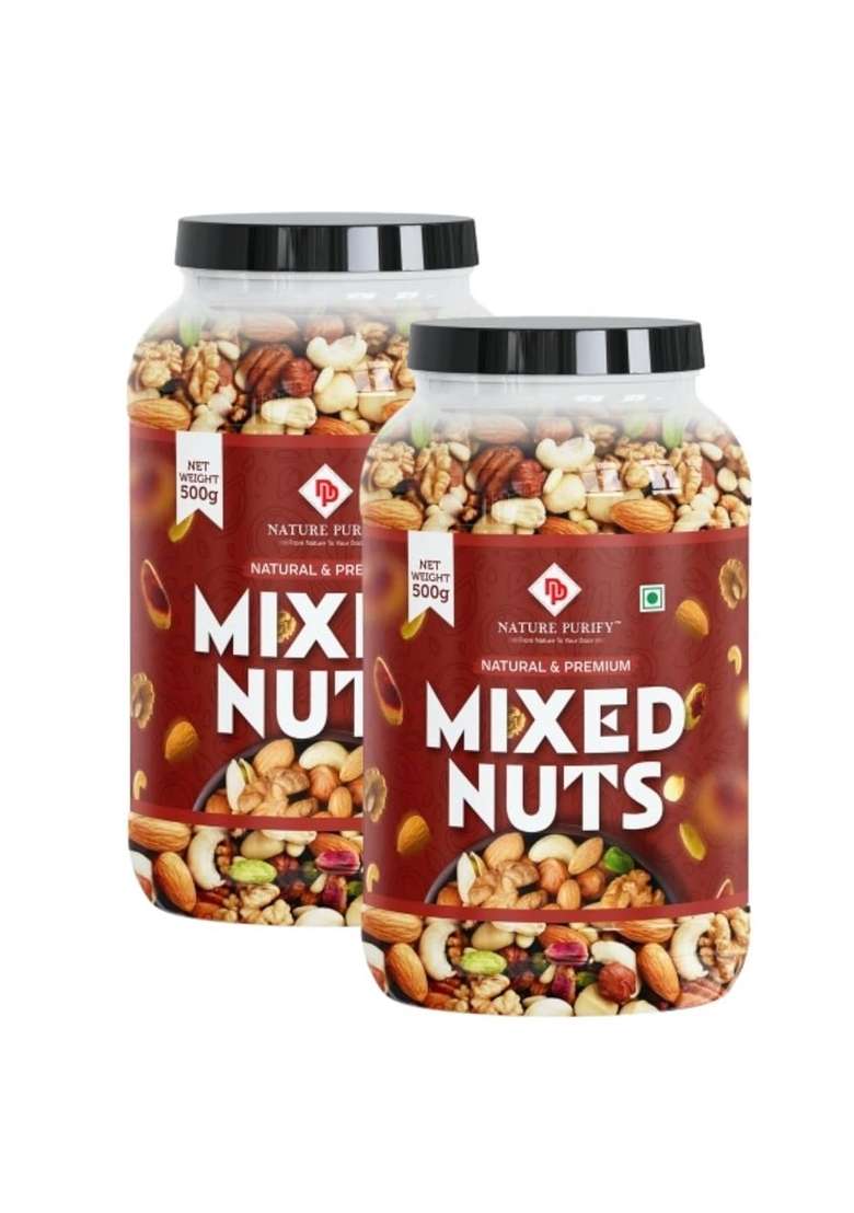 Nature Purify Mixed Dry Fruits 1Kg Almond Cashew Kishmish Apricots Pumpkin Sunflower More - Indya