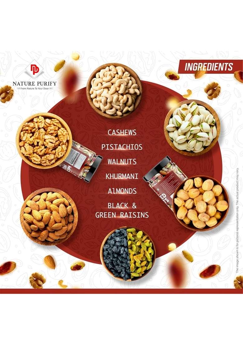Nature Purify Mixed Dry Fruits 1Kg Almond Cashew Kishmish Apricots Pumpkin Sunflower More - Indya