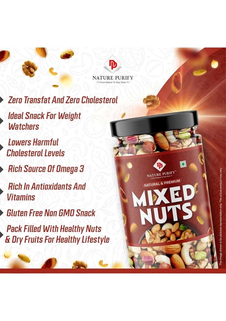 Nature Purify Mixed Dry Fruits 1Kg Almond Cashew Kishmish Apricots Pumpkin Sunflower More - Indya