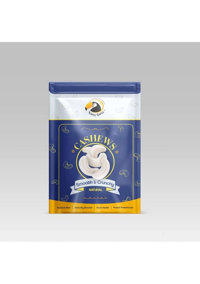 Nutsy Gutsy Premium Cashews 200G Zip Pouch | Kaju Unsalted Kaaju Healthy Nuts Dry Fruits Whole W320 - Indya