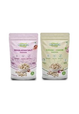 Nutrivista Premium Roasted Makhana Pack Of 2 55G Each | Healthy Crunchy Fox Nuts Himalayan And Cream Onion