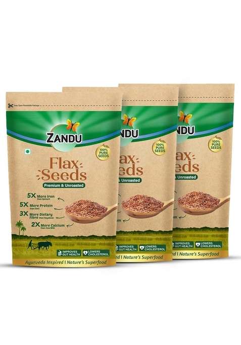 Zandu Flax Seeds 200Gm Pack Of 3 I Premium Raw Rich In Protein Dietary Fibre Promotes Healthier Skin Hair Resealable