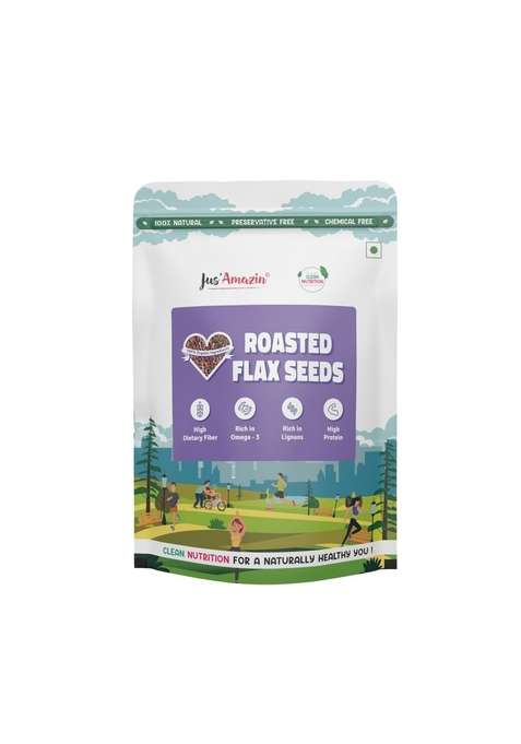 Jus' Amazin Roasted Flax Seeds 500 G | Hi Fiber Omega 3 Heart Health Weight Loss Cholesterol Management Protein 100 Natural Clean Nutrition