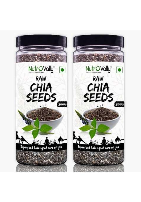 Nutrovally Chia Seeds 200G Pack Of 2|Rich In Omega 3 Fiber Protein |Chia Seeds|Supports Hydration Digestion Satiety|Seeds For Eating| Vegan Gluten Free Smoothies|Chia Detox Water Oats