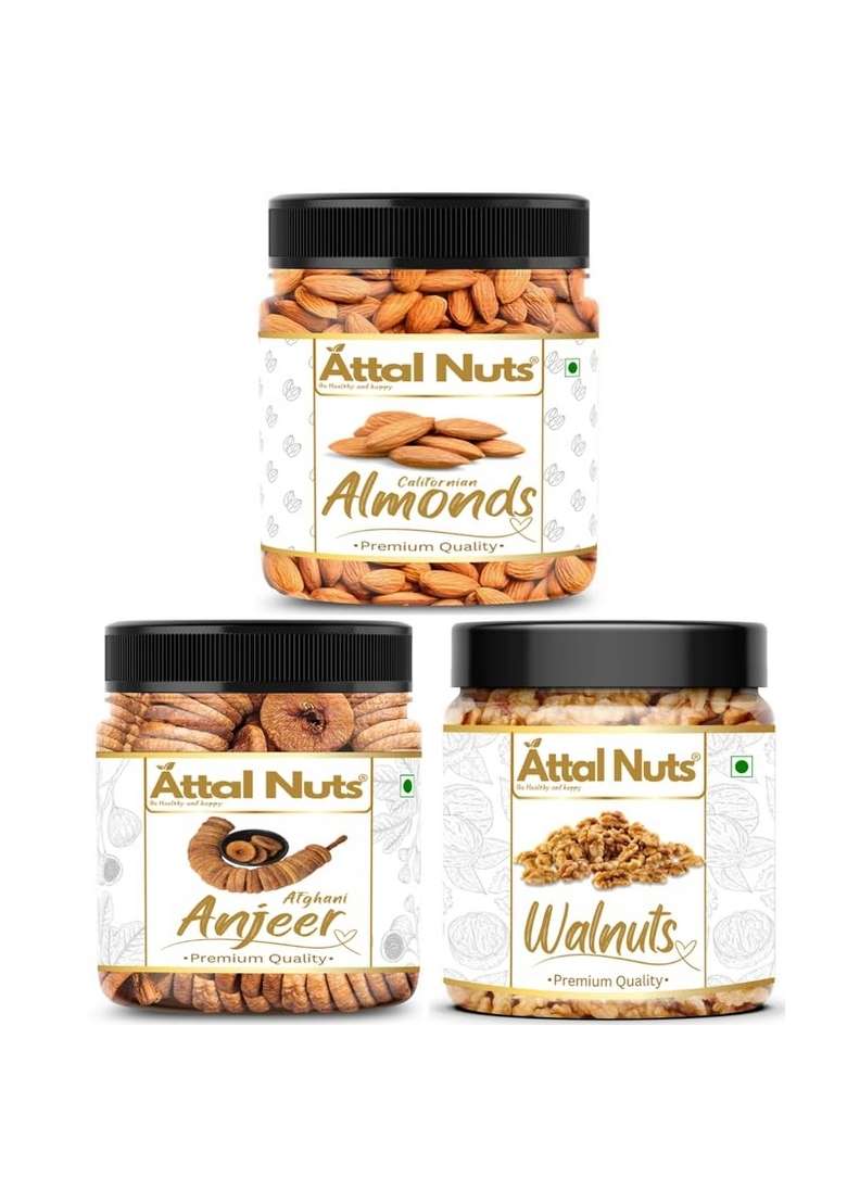 Attal Nuts Dry Fig Anjeer California Walnuts Akhrot Giri Californian Almonds Badam Fruits Pack 250G – Ideal For Daily Nutrition - Indya