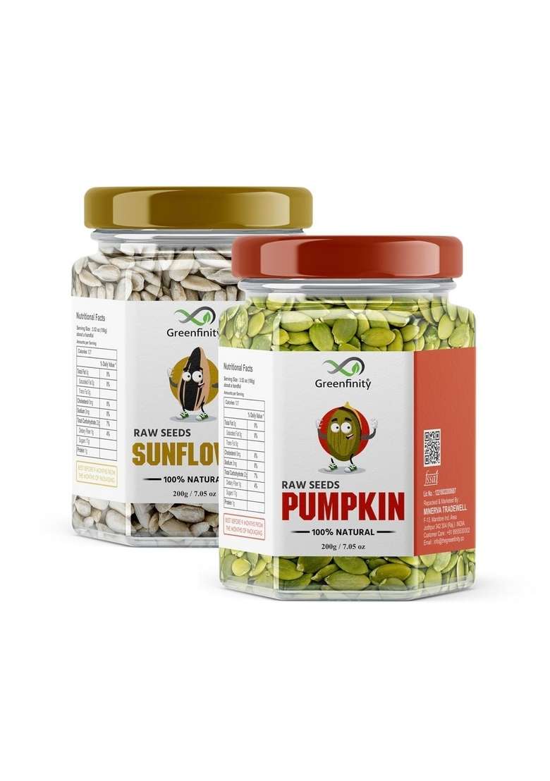 Greenfinity Healthy Seeds Combo Pack Pumpkin And Sunflower | Rich In Omega 3 Fiber Antioxidant Snacks For Salad Smoothies Weight Management Immunity Booster 200G Each - Indya