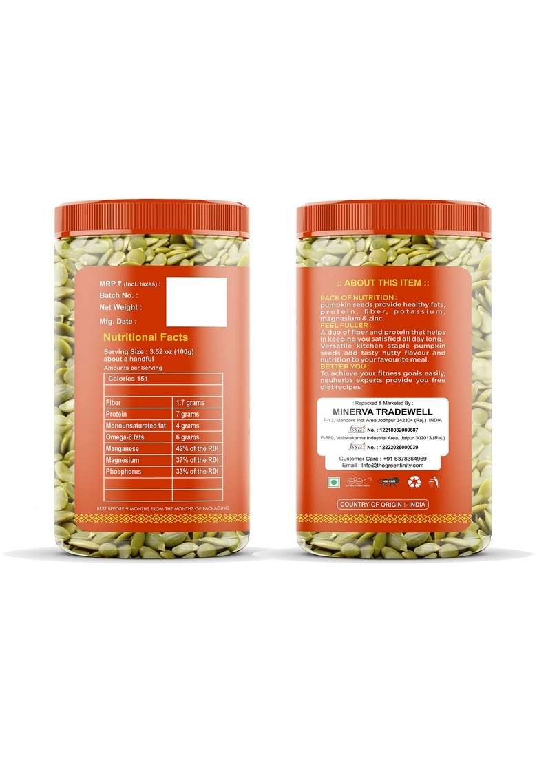 Greenfinity Healthy Seeds Combo Pack Pumpkin And Sunflower | Rich In Omega 3 Fiber Antioxidant Snacks For Salad Smoothies Weight Management Immunity Booster 200G Each - Indya