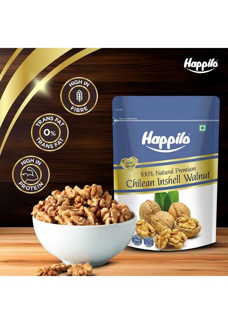 Happilo Premium Inshell Dried Walnut 500G | Akhrot Giri Dry Fruits Healthy Snacks Large Size With Shell Rich In Protein Antioxidants Source Of Omega 3 - Indya