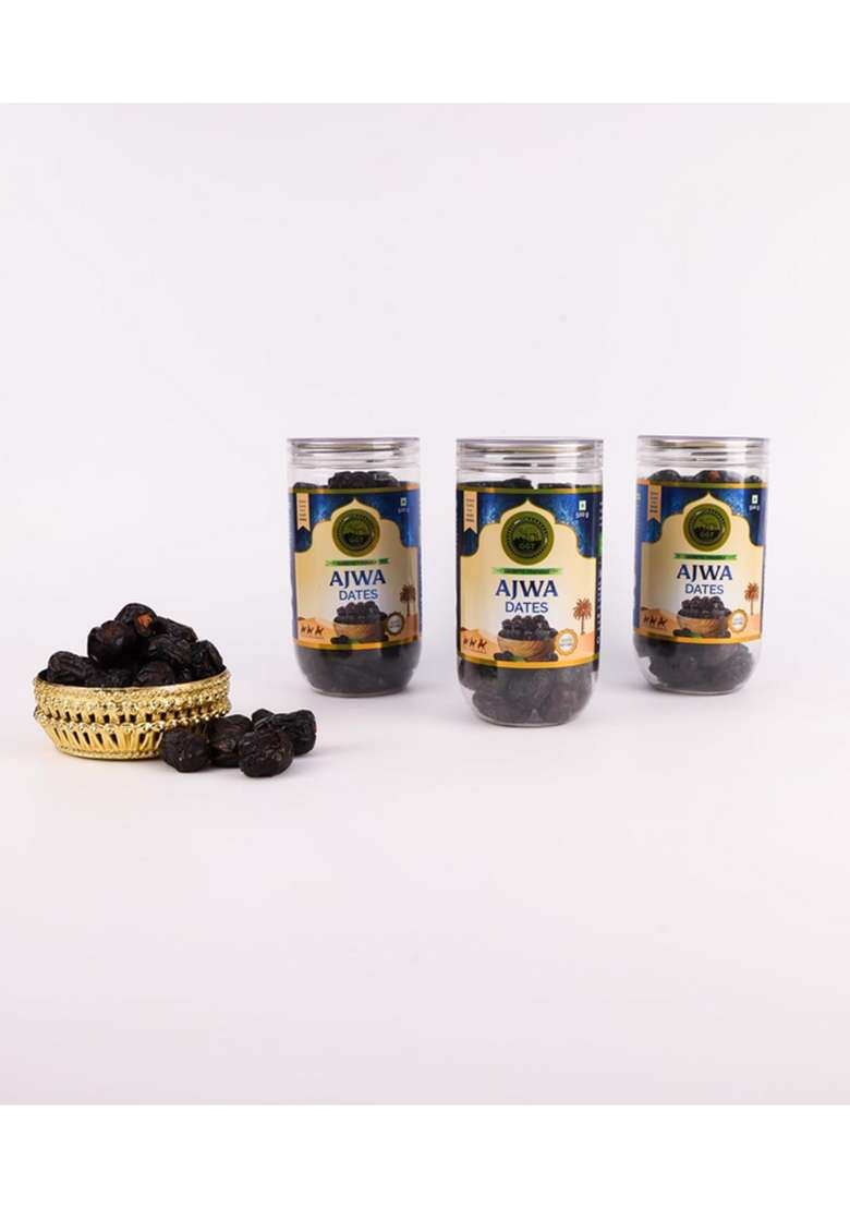 Ggt Foods Private Limited 100 Natural Ajwa Dates – 1Kg Jar Pack Of 2 | Handpicked High Fiber Khajoor From Madina Saudi Arabia With No Added Sugar L Naturally Sweet And Healthy Snack - Indya