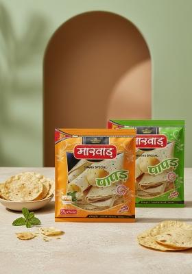 Marwar Papad Combo Moong Dal Chana Masala Rajasthani Flavor Medium Spicy Handmade 800G Zipper Pack 400G Each Size 7 Inches Contains 56 60 Papads