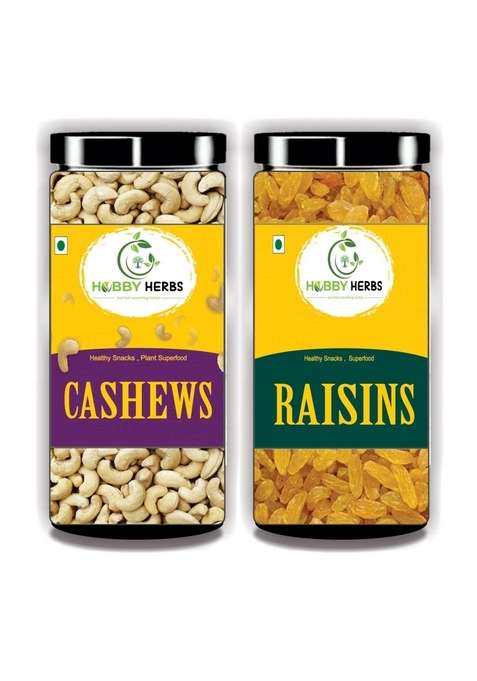 Hobby Herbs Cashew And Raisin Combo 1Kg | Dry Fruit Kaju Kishmish Cashews Raisins 2 X 500 Gm