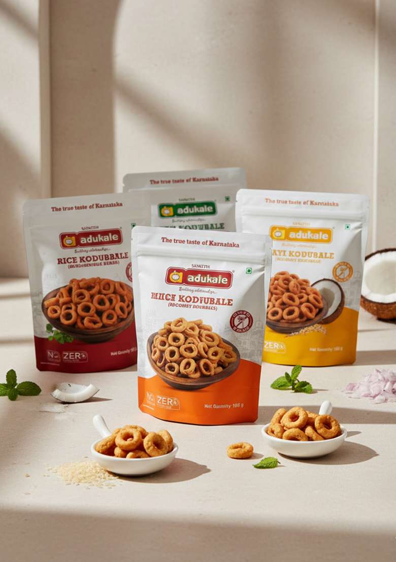 Adukale Kodubale Combo Pack Of 4 | Traditional Karnataka Snack Spicy Crunchy No Palm Oil Or Preservatives 180G Each - Indya