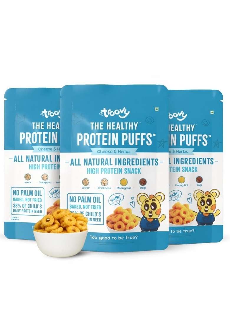 Troovy Healthy High Protein Puffs | Cheese Herbs Flavoured No Palm Oil Cholesterol Or Trans Fats Junk Chemicals Made With Multiple Millets Grains And Dal Pack Of 3 X 80 Gm - Indya