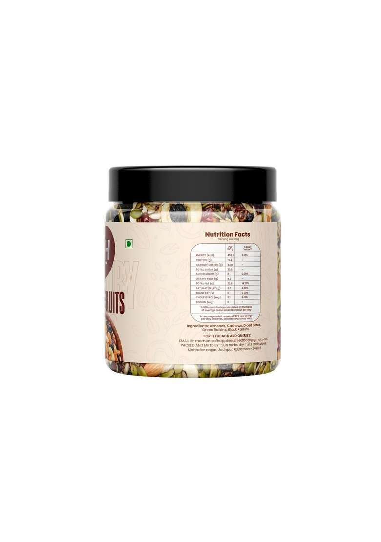 M O H Moments Of Happiness Moh Premium Mixed Dry Fruits Almonds Cashews Raisins Kiwi Apricots Dates Natural No Added Sugar Healthy Snack For Gifting Office Daily Use 250G - Indya