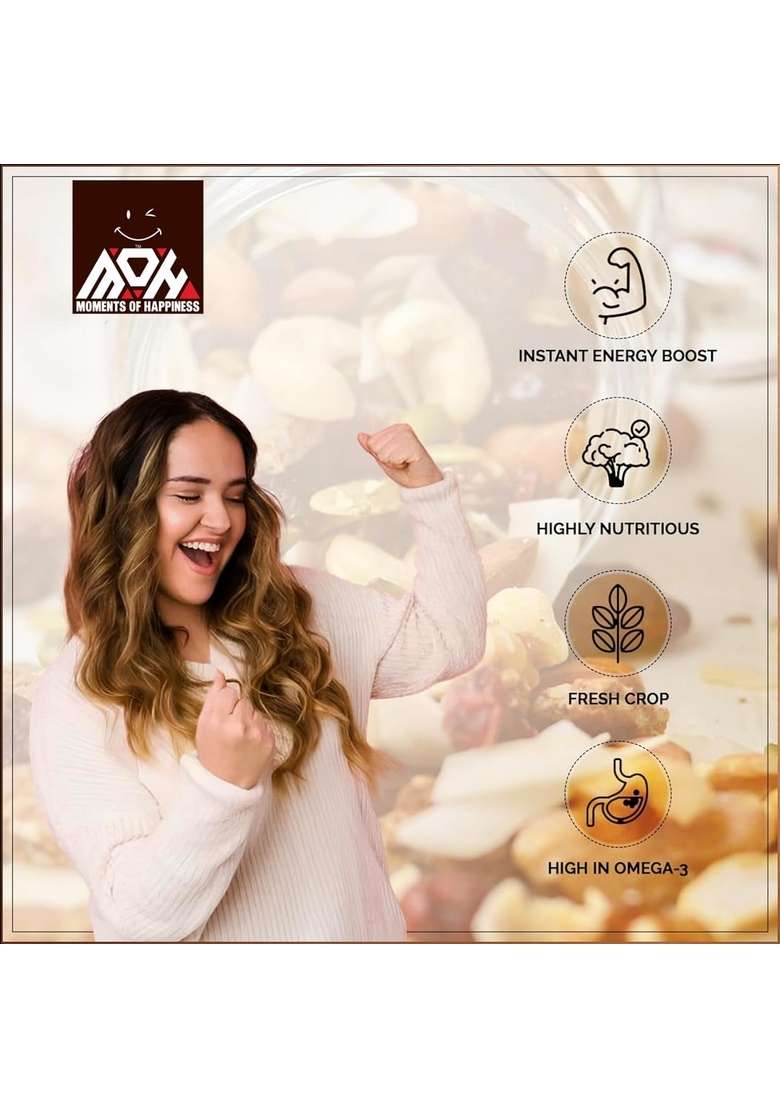 M O H Moments Of Happiness Moh Premium Mixed Dry Fruits Almonds Cashews Raisins Kiwi Apricots Dates Natural No Added Sugar Healthy Snack For Gifting Office Daily Use 250G - Indya