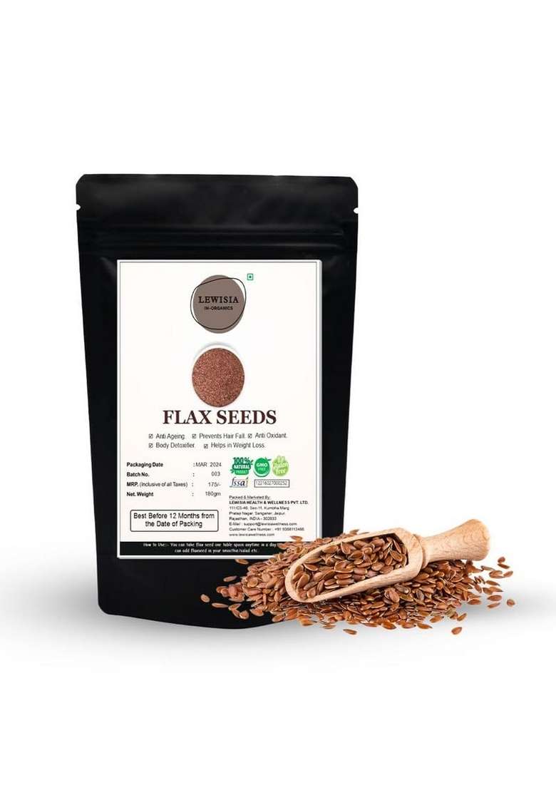 Lewisia In Organics Premium Flax Seed 180 Grams Nutrient Rich Omega 3 Superfood For Heart Health Digestive Support Skin Nourishment Or Smoothies Baking Daily Wellness Boost High Fiber Content - Indya