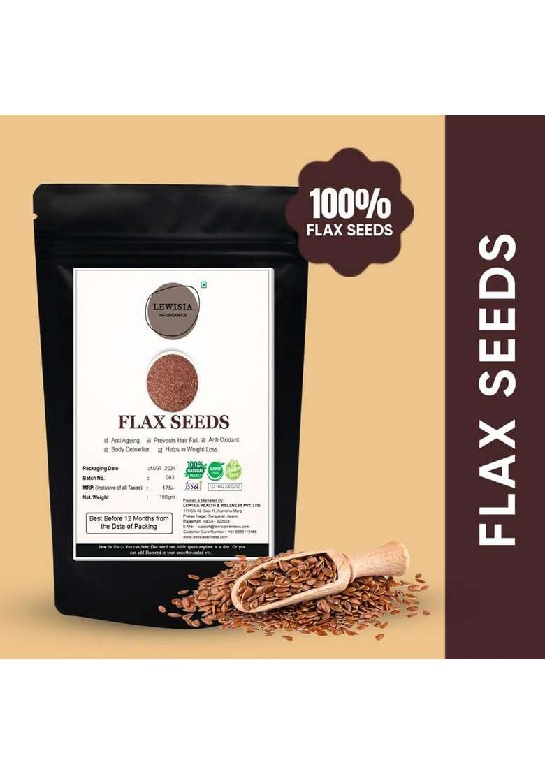 Lewisia In Organics Premium Flax Seed 180 Grams Nutrient Rich Omega 3 Superfood For Heart Health Digestive Support Skin Nourishment Or Smoothies Baking Daily Wellness Boost High Fiber Content - Indya