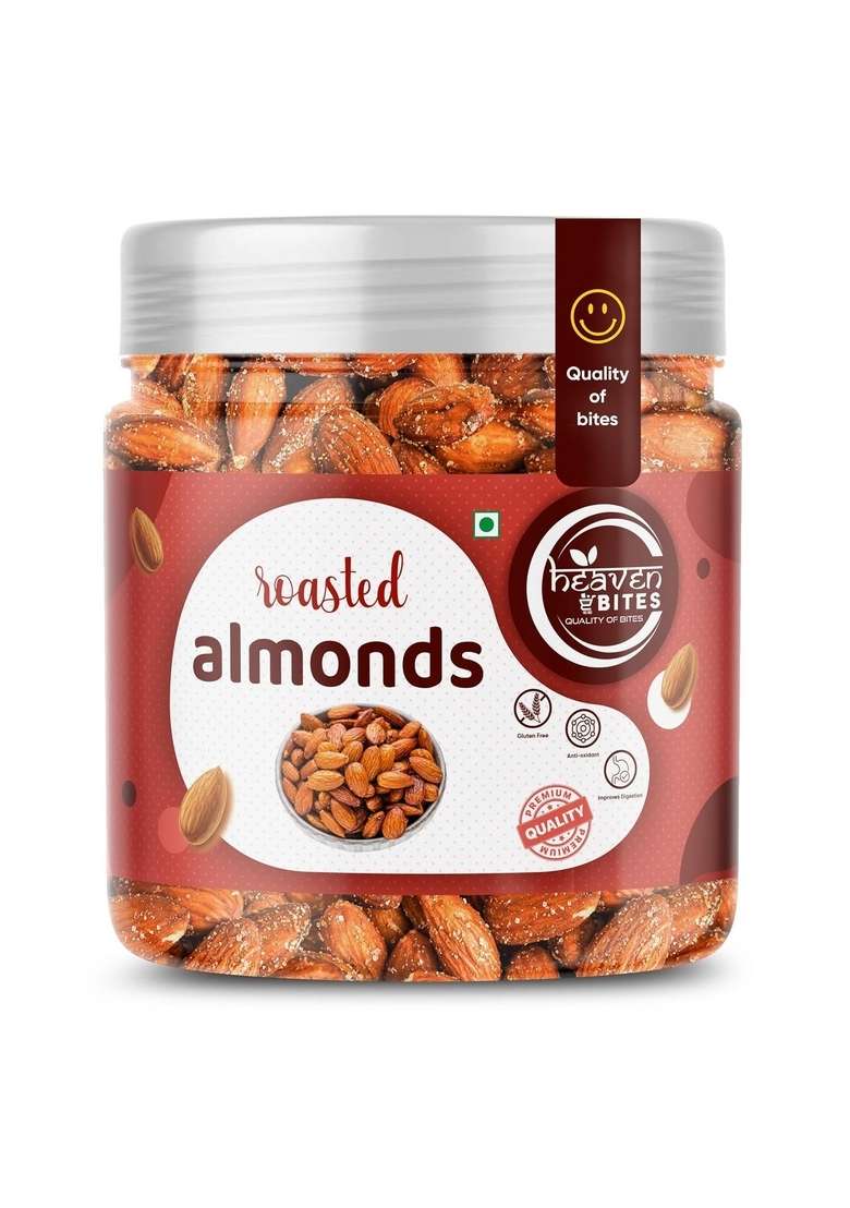 Heaven Bites Premium Californian Almonds Roasted Salted 1000 Gm | High In Fiber Real Nuts Whole Natural Badam Rich Protein Magnesium Phosphorus Dietary Fibre Dry Fruits Gluten Free Zero Cholesterol - Indya