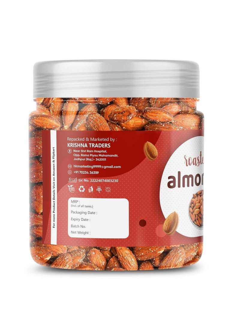 Heaven Bites Premium Californian Almonds Roasted Salted 1000 Gm | High In Fiber Real Nuts Whole Natural Badam Rich Protein Magnesium Phosphorus Dietary Fibre Dry Fruits Gluten Free Zero Cholesterol - Indya