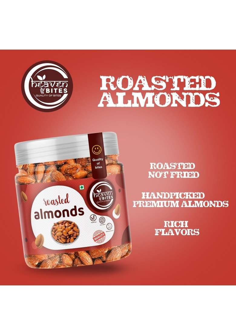 Heaven Bites Premium Californian Almonds Roasted Salted 1000 Gm | High In Fiber Real Nuts Whole Natural Badam Rich Protein Magnesium Phosphorus Dietary Fibre Dry Fruits Gluten Free Zero Cholesterol - Indya