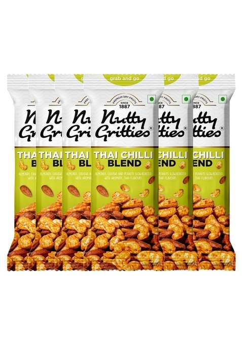 Nutty Gritties Grab And Go Thai Chilli Blend Trail Mix | 240G Each Pouch 40G Pack Of 6 Almonds Cashews Peanuts