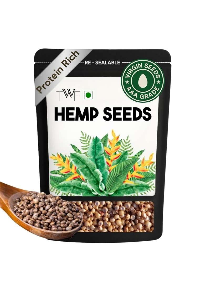 Twf Virgin Hemp Seeds | 200G Aaa Grade For Eating Approx 10G Protein Per Serving Rich In Dietary Fibre Non Gmo Gluten Free Smoothies Oatmeal Salads Baking Resealable Pack Diet Snack Unroasted Unsalted Highest Natural Potency - Indya