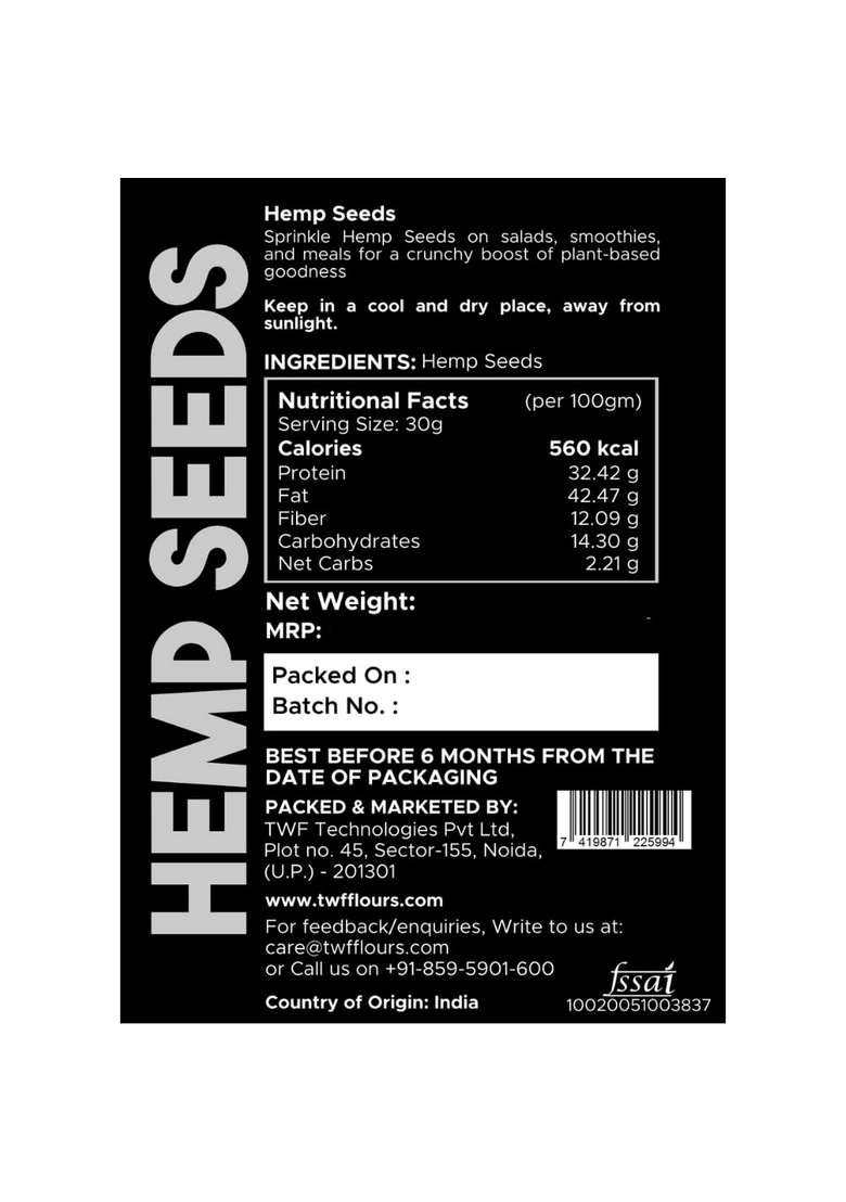 Twf Virgin Hemp Seeds | 200G Aaa Grade For Eating Approx 10G Protein Per Serving Rich In Dietary Fibre Non Gmo Gluten Free Smoothies Oatmeal Salads Baking Resealable Pack Diet Snack Unroasted Unsalted Highest Natural Potency - Indya