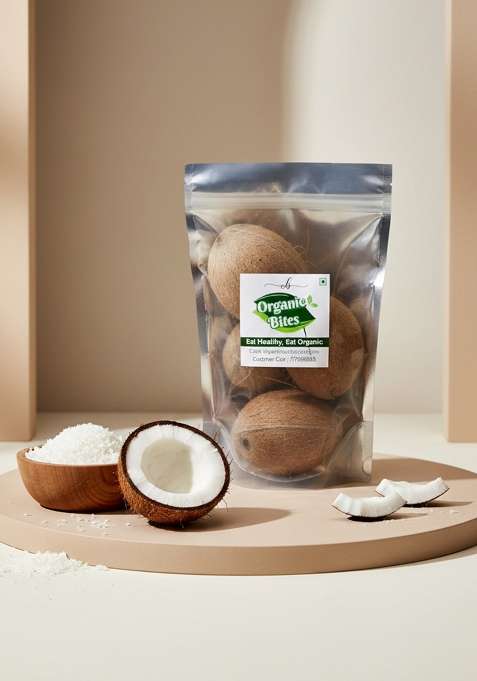Organic Bites Dry Whole Coconut I Gota Nariyal Medium Tiptur 400 Gm