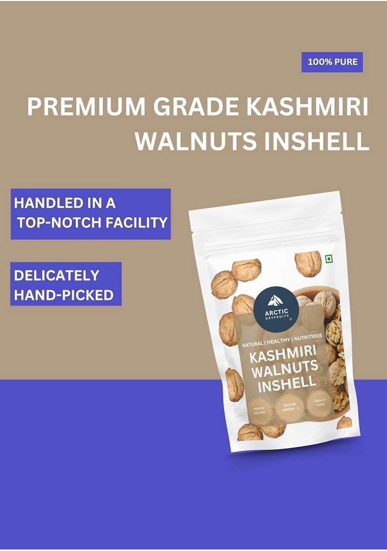 Arctic Dryfruits Kashmiri Walnuts Inshell 500G | Quality In Shell Whole Fresh Natural Premium Akhrot Giri Rich Omega 3 Protein And Antioxidants - Indya