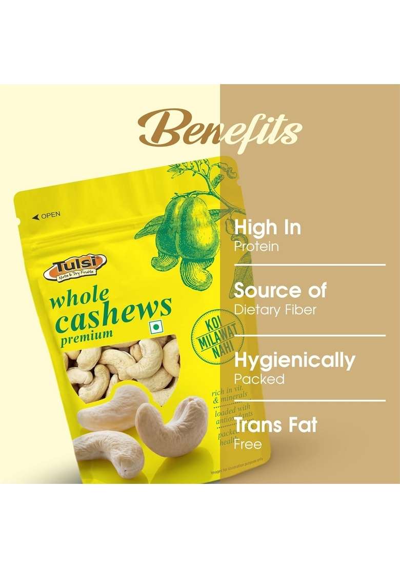 Tulsi Whole Cashew Premium Grade W320 200G | Handpicked Kaju Nuts Raw Cashews Rich In Protein Source Of Dietary Fiber Farm Sourced - Indya